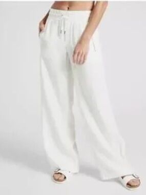 Athleta Cabo Textured Linen Wide-Leg Pants White 8